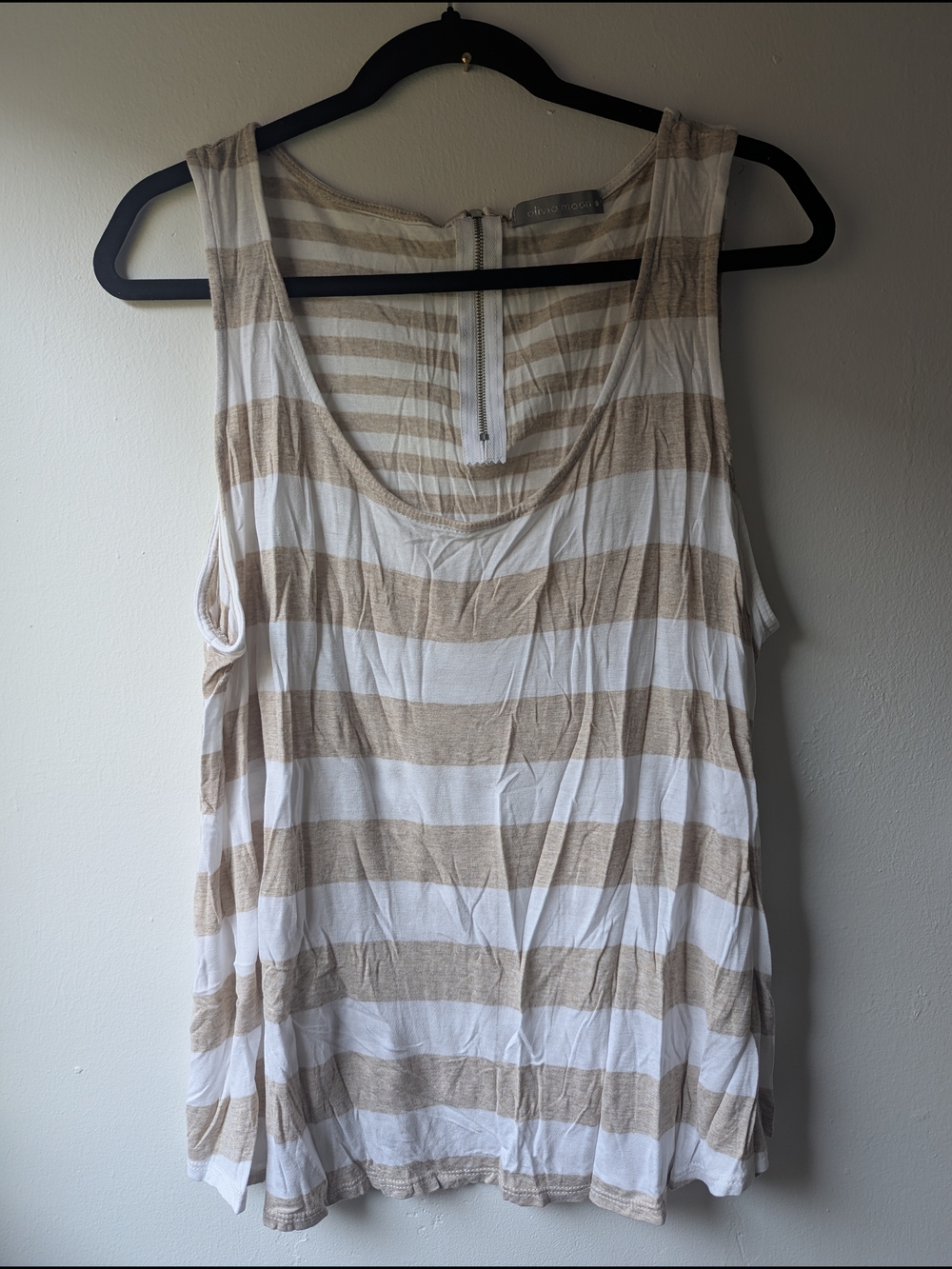 Sleeveless Scoop Neck Striped Tank Top - Beige & White Size 1X